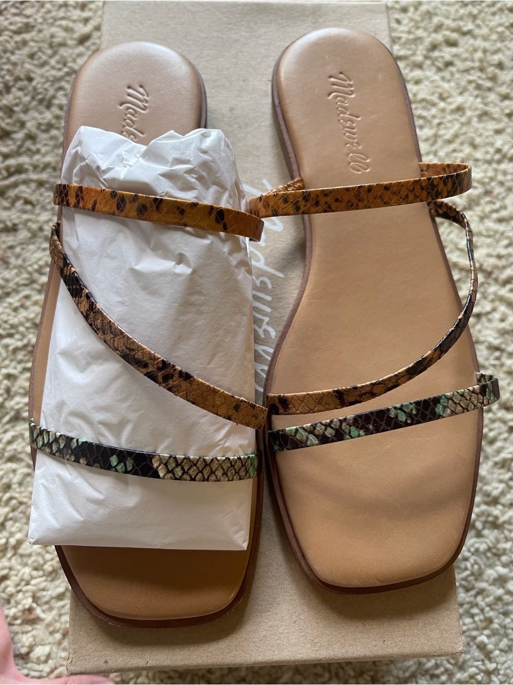 Madewell Multi-Tone Snake-Print Strappy Slide Sandals